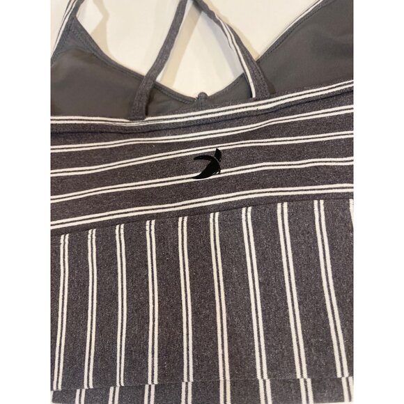 Glydero Striped Gray & White Sports Bra With Crisscross Back - Picture 3 of 8